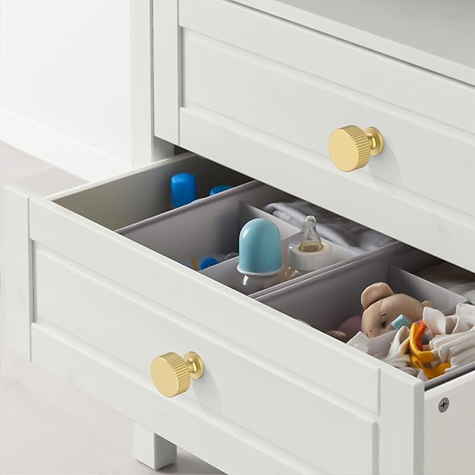 Amerdeco 10 Pack Brushed Gold Cabinet Knobs Single Hole Cabinet Pulls 1 Inch Drawer Knobs and Pulls for Bathroom Cabinets ZH0071