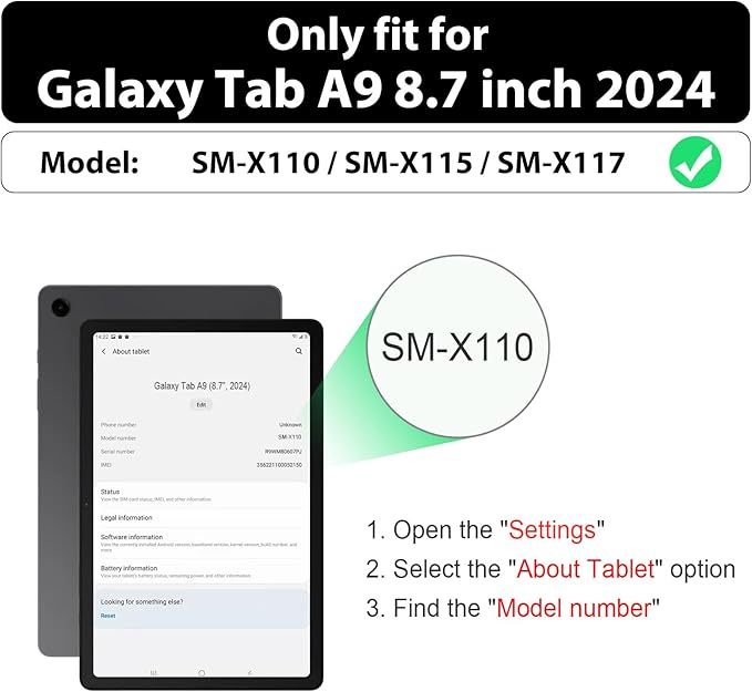 SEYMAC for Samsung Galaxy Tab A9 Case 8.7 Inch 2023 (SM-X110/X115/X117), Heavy Duty Shockproof Protective Case with Screen Protector, Rotating Stand, Hand/Shoulder Strap and Pen Holder, Green