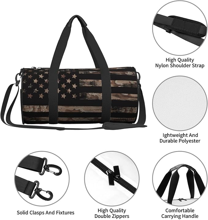 Desert Camo Camouflage Army American Flag Tactical Foldable Duffle Bag For Women - Workout Bag For Gym Men - Boy Gym Bag - Girls Small Weekender Duffel Bag - Packable Luggage Bag For Travel Sports