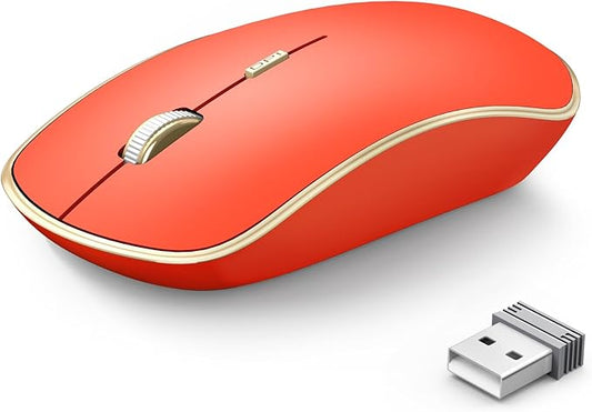 JOYACCESS Mouse Wireless, 2.4G Silent Wireless Gaming Mouse, Slim Portable USB Mouse Wireless for Laptop, Computer, PC (Orange Red)