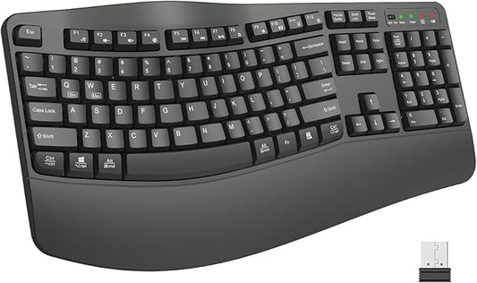 EDJO Ergonomic Wireless Keyboard for Large Hands, with Wrist Rest, Wave Keys, 2.4GHz Full Size Ergo Cordless USB Computer Keyboard, Comfortable Natural Typing, for Laptop, Mac, Windows (Gray)
