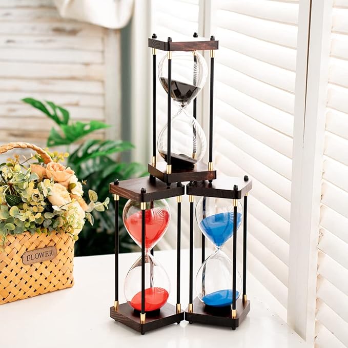Large Sand Timer, Hourglass Timer 60 Minutes,Vintage Wooden Hour Glass Timer,Modern Home Kitchen Office Decoration (Blue)