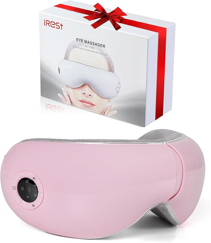 iRest Eye Massager with Heat Compression and Vibration,Smart Eye Mask Massager for Migraine Improve Sleep,Eye Massage for Relieve Eye Strain Dry Eye Dark Circles Eye Bags,Ideal Gift for Love,Pink