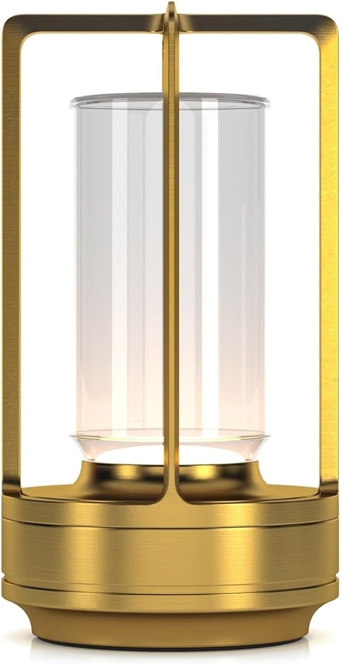 Portable Outdoor Table Lamp, Cordless Dimmable Touch Table Light, Rechargeable Battery Operated Small Lamp with 3 Colors and Brightness Control for Bedroom/Patio/Camping/Bar/Coffee Shop (Gold)