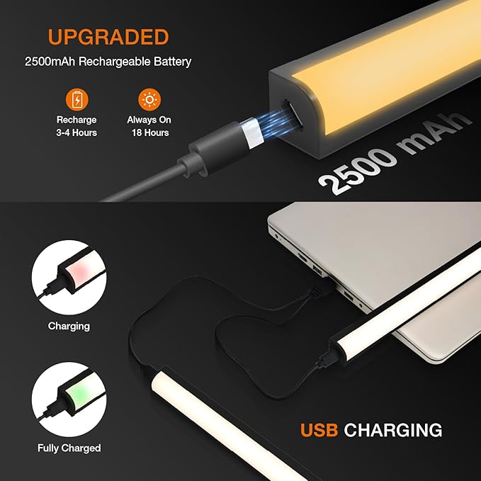 Under Cabinet Lights Remote Control,2 Pack Magnetic Dimmable Closet Lights,USB Rechargeable Wireless LED Shop Light,Ceiling and Under Counter Lights for Kitchen,Wardrobe,Shelf (Black, 40)