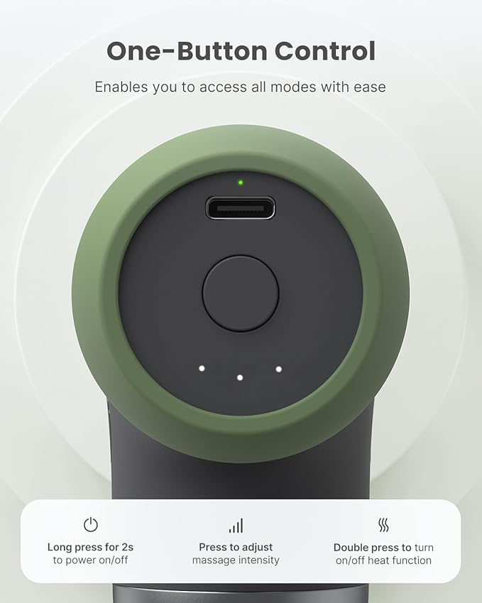 RENPHO Mini Thermal Massage Gun with Heat, Portable Deep Tissue Percussion Massager, Color Silicone Sleeves Travel Size with Carry Case, Olive Drab