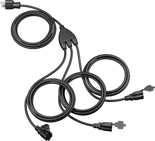 DEWENWILS Outdoor Extension Cord Multiple Outlets 45ft, Evenly Spaced 3 Outlets Plugs with Safety Cover, 16/3 SJTW Weatherproof Wire for Christmas Lights Holiday Decorations