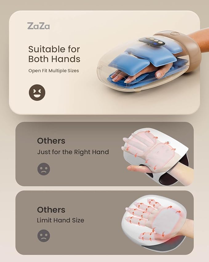 zaza Hand Massager ｗith Heat and Compression for Carpal Tunnel Finger Numbness, Cordless Hand Air Compression Massagers, Electric Hand and Wrist Massage for Palm Fingers (Beige)