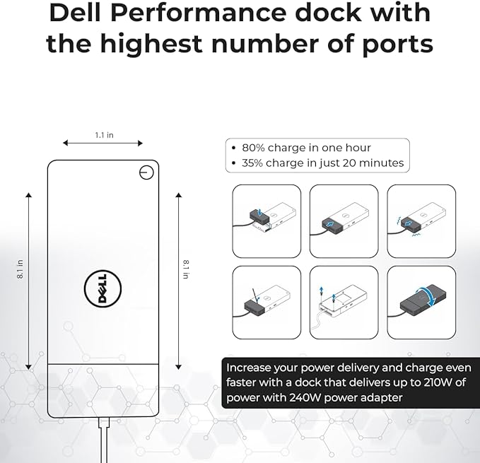 Dell Performance Dock - WD19DCS Docking Station with 240W Power Adapter (210W Power Delivery) + HDMI Cable + Display Port Cable + USB-C Cable + Microfiber Cloth Included