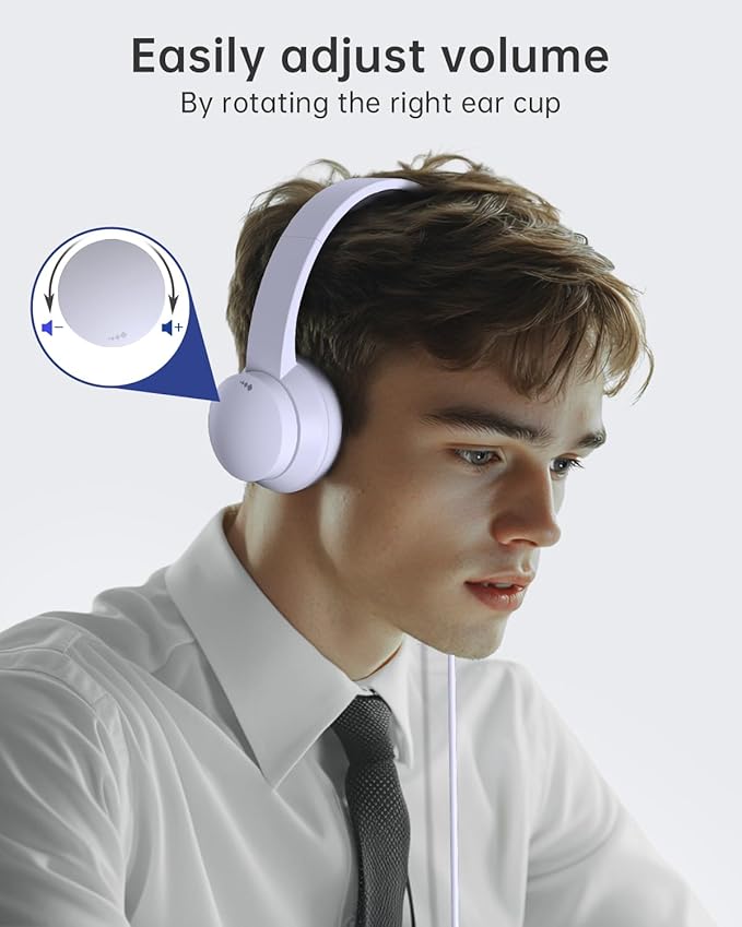USB Headset with Microphone for PC, Wired Headphones with Mic USB Headset with Noise Cancelling Microphone, Computer Headsets with Microphone for Home Office Online Class Teams Skype (White)
