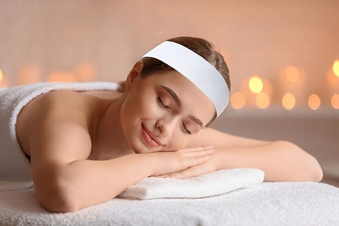 40 Pieces Disposable Facial Headbands for Women Individual Wrapped Elastic Makeup Head Band Headwraps for Facials Skincare Spa