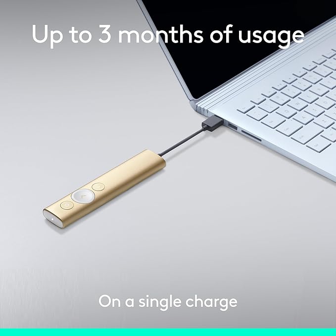 Logitech Spotlight Presentation Remote - Universal Wireless Presentation Clicker with Laser Pointer, Advanced Digital Highlighting, Bluetooth, 30 m Range and Quick Charging - Gold