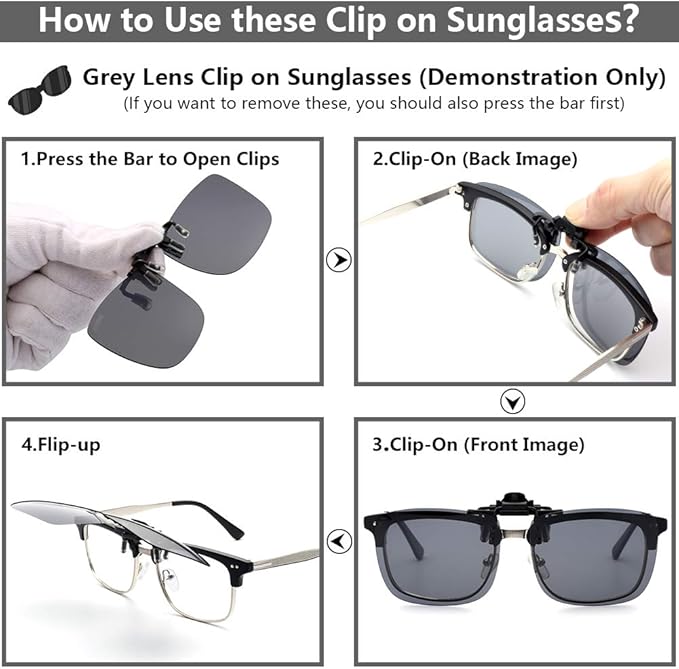 Polarized Clip-on Flip Up Metal Clip Rimless Sunglasses for Prescription Glasses