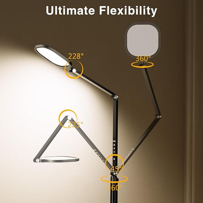 Ring Light with Stand, 15W Dimmable Zoom Lighting for Computer, Home Office, Reading, Video Calls, 66 Inches Floor Lamp with Flexible Swing Arm, AC Plug, Remote, Memory & Timer CRI >95