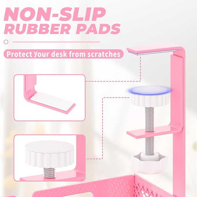 Under Desk Cable Management Tray, 15.7'' No Drill Steel Desk Cable Organizers, Wire Management Tray Cable Management Rack (1 Pack-Pink)