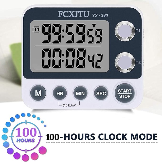 Digital Dual Kitchen Timer with Magnetic Back & Memory Presets, 2 Groups Countdown/Up Stopwatch Timer, 3-Level Volume + LED Alert, On/Off, 100Hr Max for Cooking, Baking (Battery Included)
