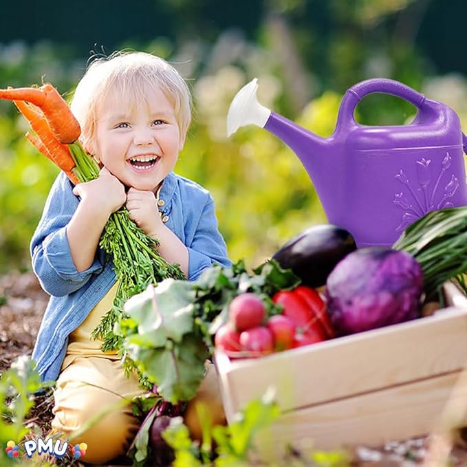 PMU 2 Gallon Watering Can - Garden Watering Can for Indoor & Outdoor Plants - Plastic Water Can with Detachable Sprinkler Head - Large Water Pot, Made in USA - Purple Pkg/12