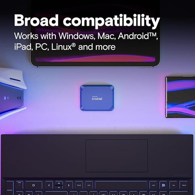 Crucial X10 2TB Portable SSD, Up to 2,100MB/s, USB 3.2 USB-C, External Solid State Drive, Compatible with Windows, Mac & Android, Durable Storage for Games, Photos & Files, Blue - CT2000X10SSD9-02