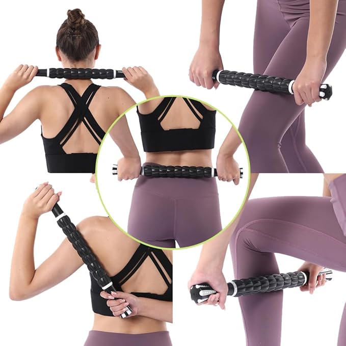 Muscle Roller Stick for Athletes - Deep Tissue Fascia Blaster & Roller Massager for Myofascial Pain Relief - Handheld Physical Therapy & Recovery Tool(White black-18 inch)