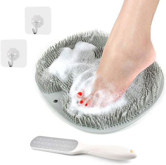 Vlike Shower Foot Scrubber Massager Mat Cleaner Improve Circulation Reduce Feet Pain Exfoliation, Feet Acupressure Mat with Non Slip Suction Cups, with 2pcs Seamless Hooks and 1pcs Foot File