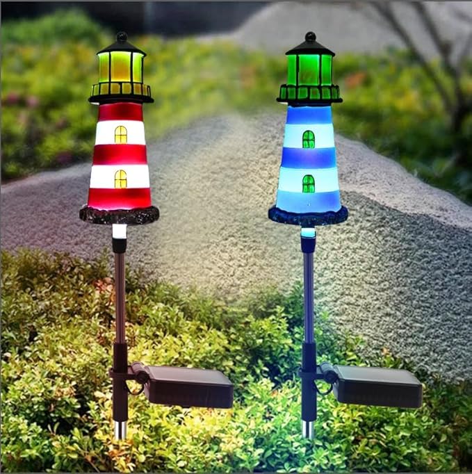 Lighthouse Outdoor Solar Lights,2 Packs Outdoor Waterproof, Solar Trail Lights Decor Your Garden Lighthouse, Flower beds, Patio Lights walkways Garden Decor for Outside