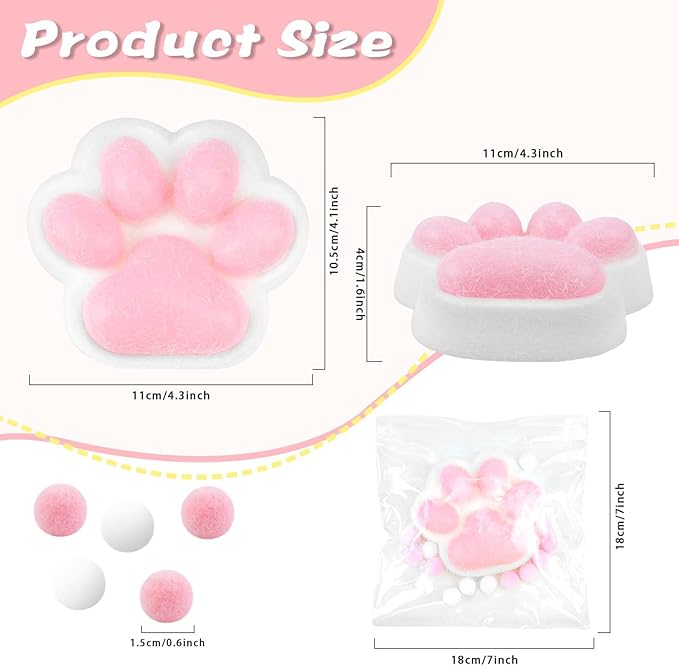 Cat Paw Squishies Fidget Toys, Ultra Soft Hand Made Squeeze Sensory Toys for Autism, Goodie Bags Stuffers Birthday