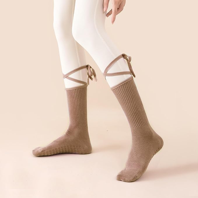 Non-Slip Pilates Yoga Socks with Grips for Women - Stylish Crew Socks for Barre, Ballet, and Workout (Size 5-9)