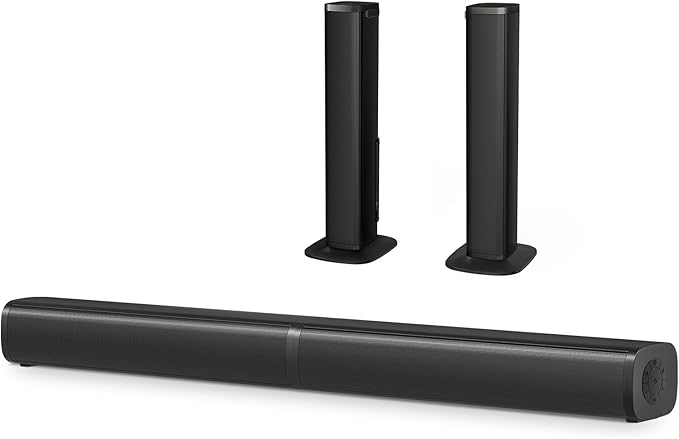 Wohome 2.2 Sound Bar for TV with Built-in Subwoofers, 32 Inches Detachable Soundbar Speaker, Bluetooth 5.3/Optical/AUX/USB Connection (Black)