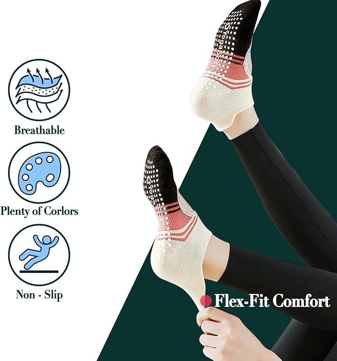 Non-Slip Pilates Yoga Socks with Grips for Women - Stylish Crew Socks for Barre, Ballet, and Workout (Size 5-9)