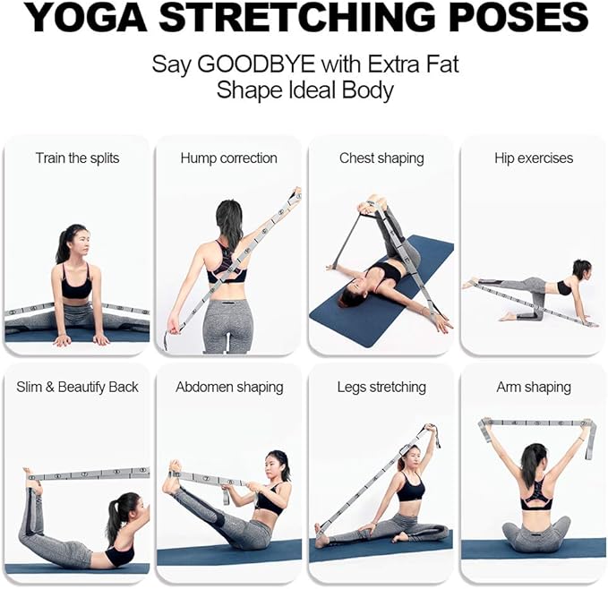 Stretch Strap, Elastic Yoga Stretching Strap, Multi-Loop for Physical Therapy, Pilates, Yoga, Dance & Gymnastics Exercise and Flexible Pilates Stretch Band