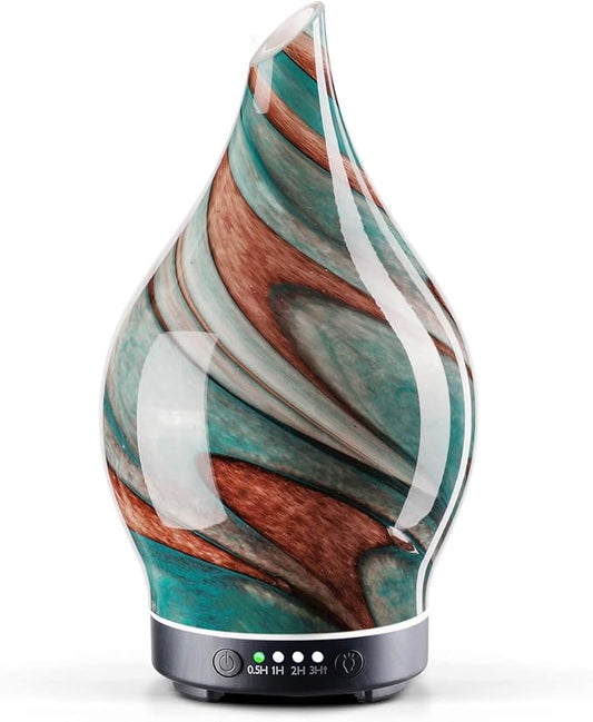 Porseme 150ml Essential Oil Diffuser Glass Color Changing Aroma Air Diffusers Aromatherapy Ultrasonic Cool Mist Humidifier 4 Running Hours Waterless Auto-Off for Sleeping Yoga Office Spa (Teal Green)