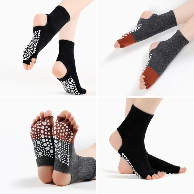 Non-Slip Pilates Yoga Socks with Grips for Women - Stylish Crew Socks for Barre, Ballet, and Workout (Size 5-9)