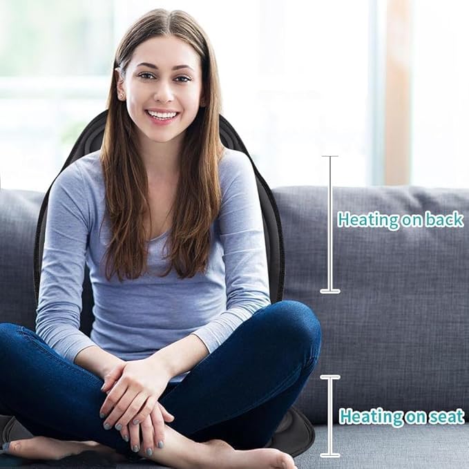 Back Massager with Heat,8 Vibration Motors Massage Chair Pad for Shoulder and Back, Deep Tissue Vibration Seat Cushion for Body Pain Relief，Home Office Chair Use, Gifts for Women,Men,Black