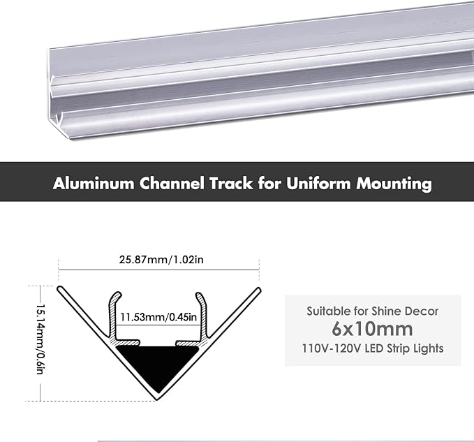 Shine Decor 3.3FT/1M Aluminum Channel Track 8pcs ProSelect Lite & Eco Single White Strip Light, 0.45inch Wide V Shape Wall Corner Lighting Strips (6x10mm or Similar Sizes) Holder Mounting Bracket