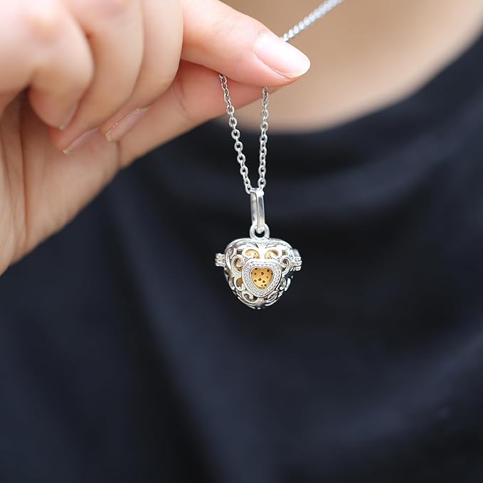 2 PCS Aromatherapy Essential Oil Diffuser Necklace Hollow Ball and Small Heart Shape Colored Lava Stone Pendant Necklace for Women…