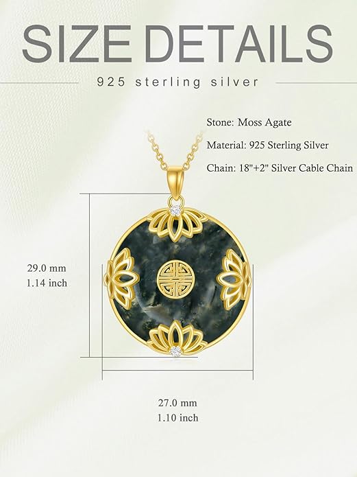 Jade Lotus Necklace for Women 14k Gold Plated Sterling Silver Good Fortune Jade Jewelry Birthday Christmas Gifts for Women Mom Wife