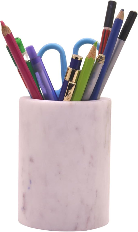 Natural Marble Pencil Pen Holder Stand for Desk, Makeup Brush Cup for Girls, Bathroom Tumbler Cup, Durable Office & Home Organizer Pencil Holder