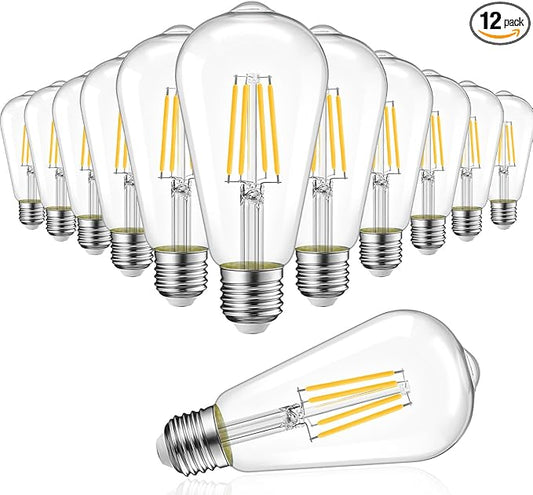 LVWIT ST21 LED Filament Bulb 5W (40 Watt Equivalent) Dimmable 2700K Warm White Vintage Edison Light Bulbs E26 Medium Base 12 Pack