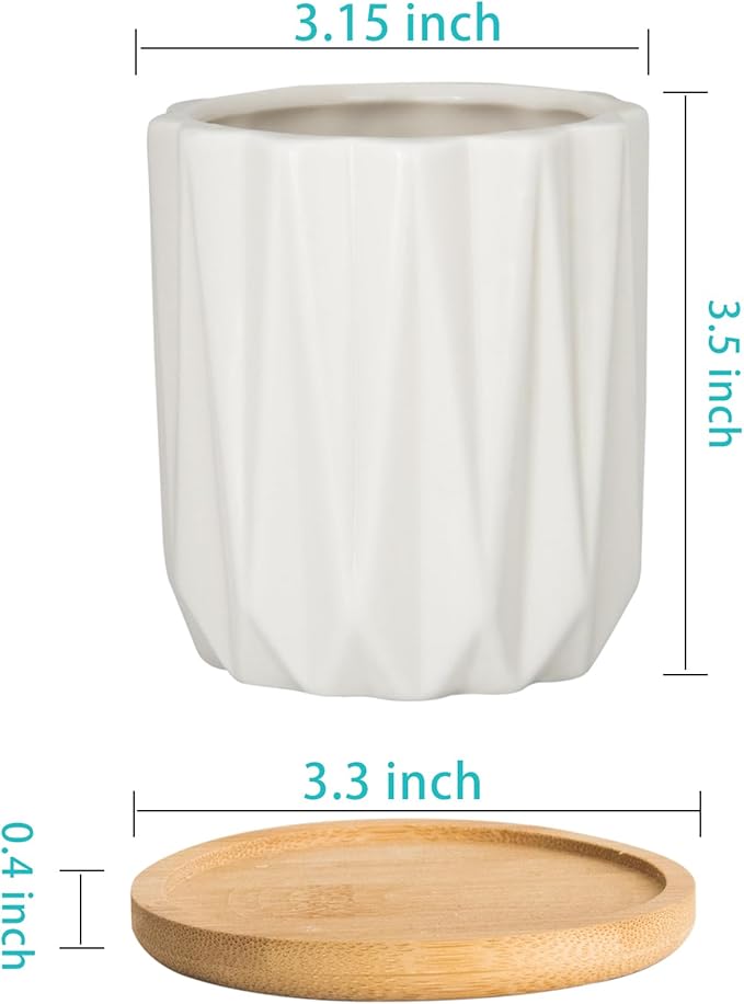 ARTKETTY Succulent Pots - 3.15 Inch White Small Plant Pots with Drainage Tray Ceramic Pots for Indoor Plants, Pack of 6 - Cactus Flower Pots Birthday Gifts for Women