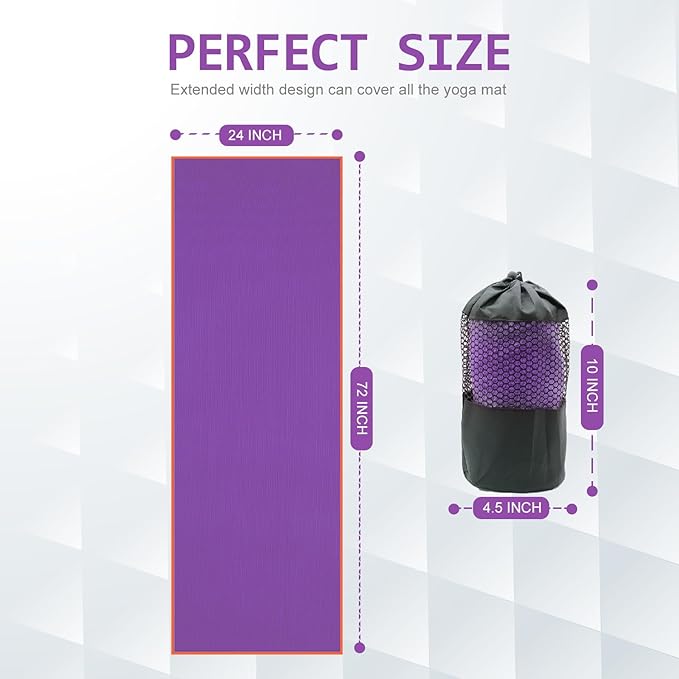 Eunzel Hot Yoga Towel - Microfiber Non Slip Yoga Mat Towel with Grip Dot Sweat Absorbent Towel for Hot Yoga, Pilates and Fitness 72" x 24", Purple/Orange