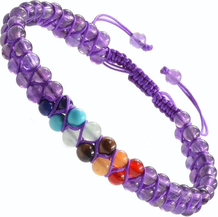 MASSIVE BEADS Double Layer Natural Chakra Healing Power Crystals Macrame Bracelet Yoga Stone Beads Gemstone Meditation Relax Anxiety Bangle for Unisex Women Men