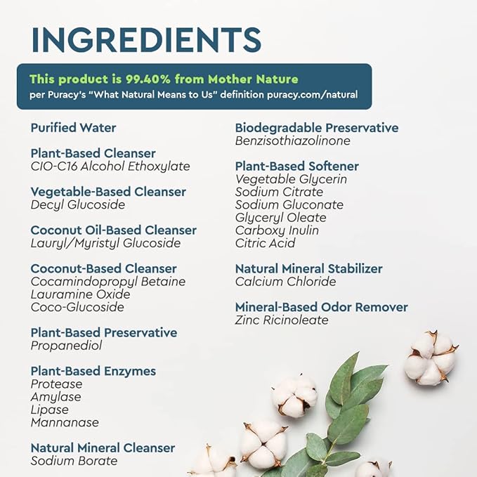 Puracy Laundry Detergent Refill - Enzyme-Powered Liquid Detergent Concentrate, Natural Laundry Detergent Seen on TikTok, Non-Toxic (Free & Clear, 48 fl oz, 192 Loads)