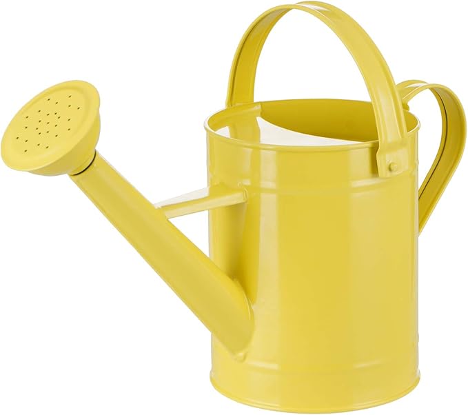 DUSVALLY Metal Watering Can 54.5 Oz Modern Style Watering Pot with Handle and Rosehead, Watering Pot for Outdoor and Indoor House Plants,Yellow