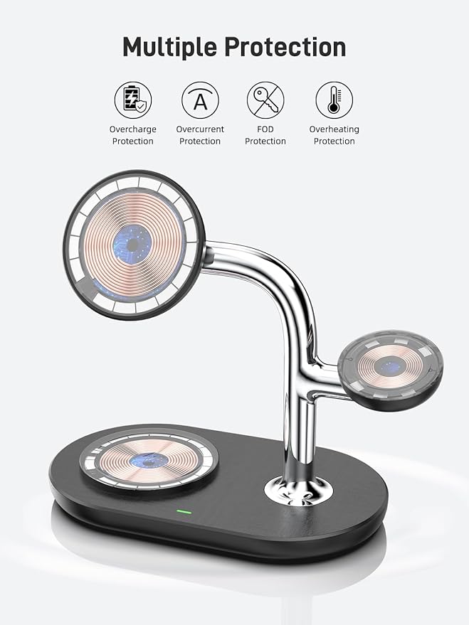 Dual Wireless Charging Station for Mag-Safe Charger 3 in 1 for iPhone 17/16/15/14/13 Series, Airpods Pro 2, iWatch Series 10/9/8/7, Magnetic Wireless Charger for Multiple Devices Apple