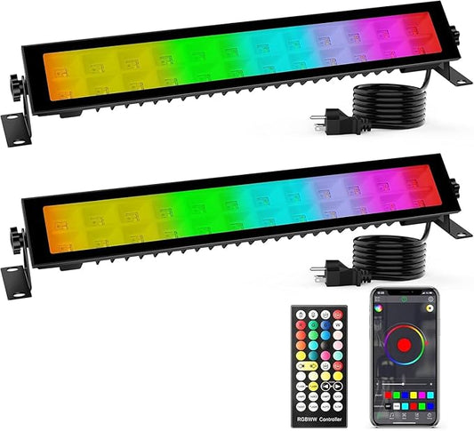 LED Stage Wash Light Bar - 2Pack 48W RGB DJ Light Bar IP66 Waterproof by Smart APP & Remote Control Wall Washer Uplight for Garden Stage Lighting Events Home Decoration Wall Display