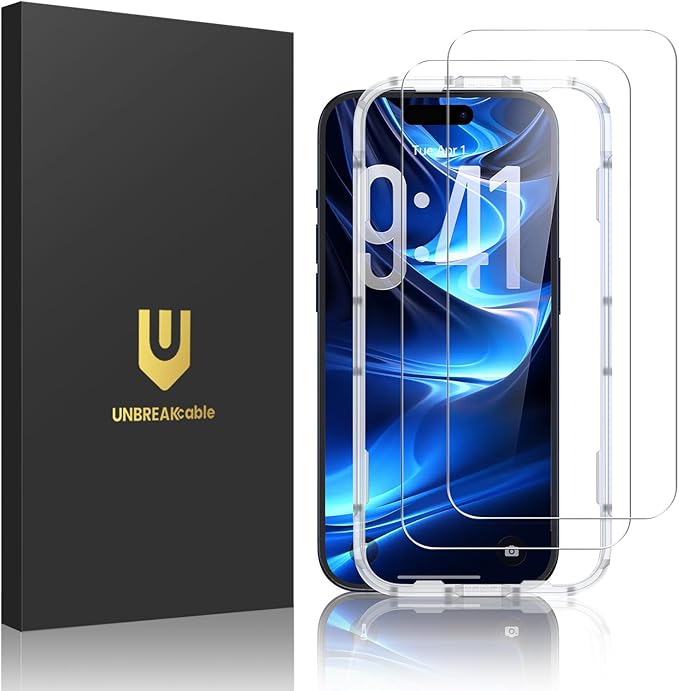 UNBREAKcable 2-Pack Screen Protector for iPhone 17 Pro, Double Shatterproof Tempered Glass [Easy Installation Frame] [9H Hardness] [99.99% HD Clear] [Case Friendly] for Apple iPhone 17 Pro 6.3 inch