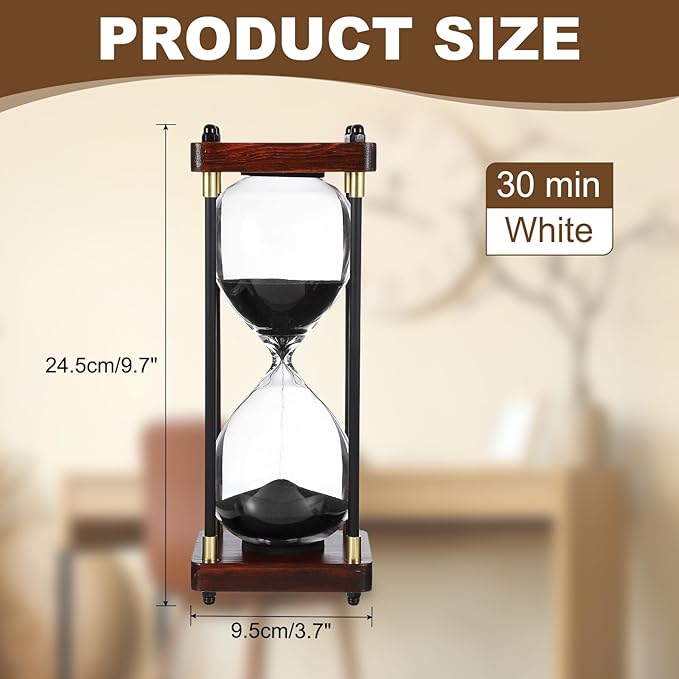 PATIKIL Large Decorative Sand Timer, 30 Minutes Wood Hour Glass Timer Modern Wooden Hour Glass for Cooking Game Office Classroom Kitchen Home, Black(Style 2)
