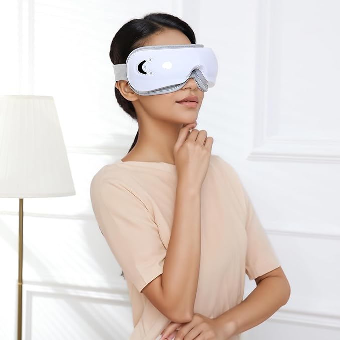 Eye Massager with Heat for Migraine Relif, Heated Eye Massage Mask with Heat, Bluetooth Music, Compression Vibration for Eye Care, Eye Strain Relief, Improve Sleep, Birthday Gifts for Women Men