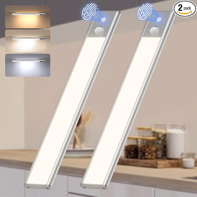 Quntis LED Under Cabinet Lighting Rechargeable, Wireless Motion Sensor Light Indoor, 2 Pack 12" 3000-6000K Dimmable Closet Lights Battery Operated, Magnetic/Stick on Under Counter Lights for Kitchen
