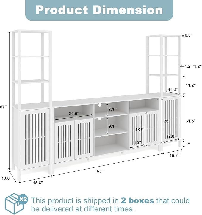Combination TV Cabinet, for TVs Up to 70", Large TV Stand with Bookshelves, Storage TV Cabinet, Multi-Functional Home Entertainment Center with Adjustable Shelves